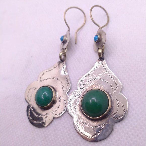Turkman Style Tribal Dangling Earrings, Stones Antique Earrings, Kuchi Boho - Picture 5 of 5